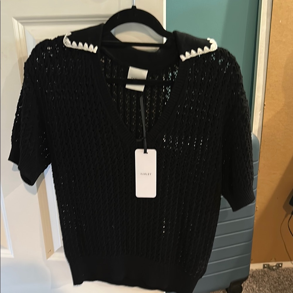 Varley Black Knit Top with White Accents